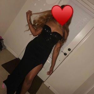 Off shoulder Black dress with a slit